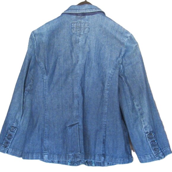 American Eagle Outfitters Women Blazer/Jacket Blue Jean/Denim Buttons Stretch - Picture 2 of 16